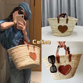 พรี​ ราคา7400 CELINE Teen Triomphe Classic 60227 Straw กระเป๋าถือหนังแท้