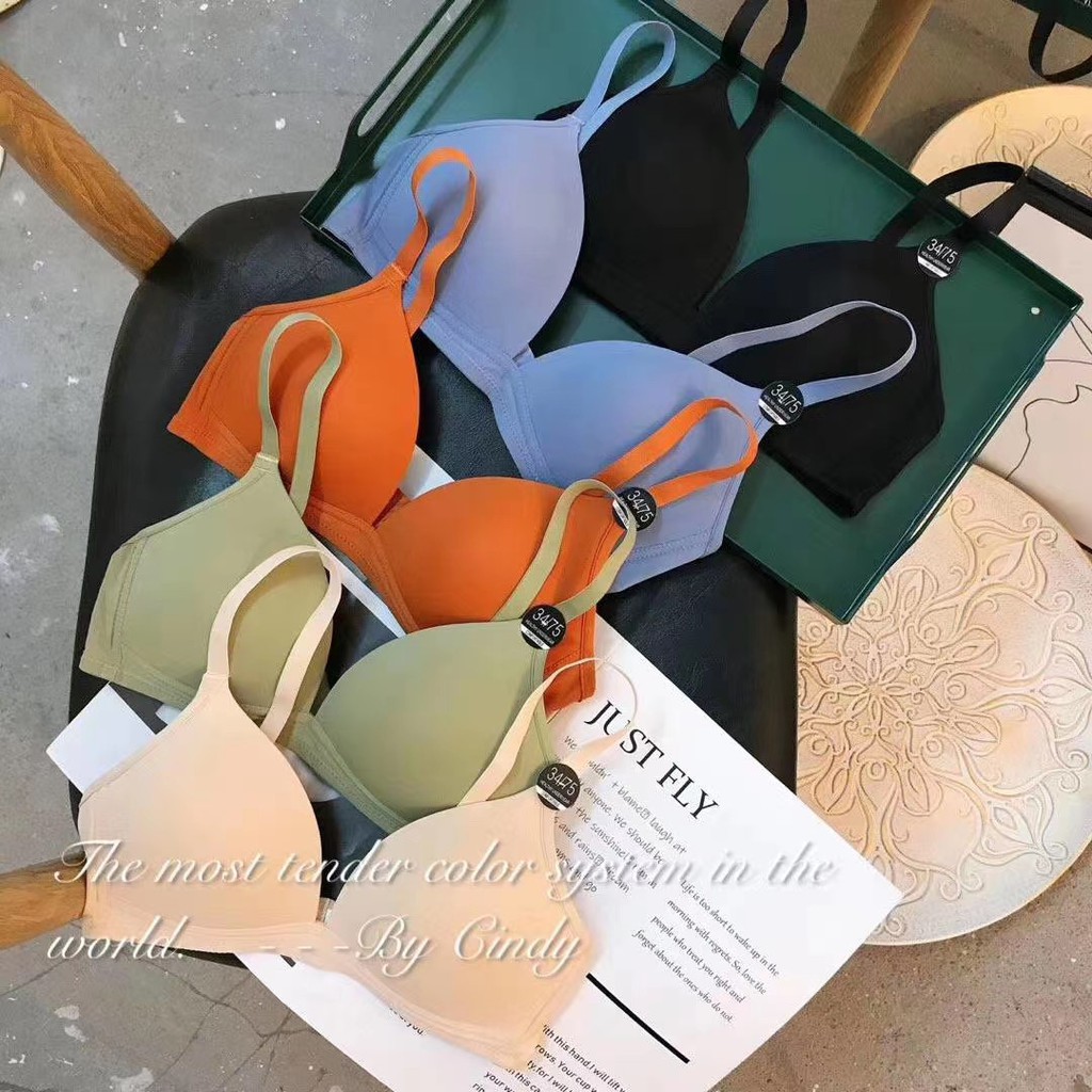 Sendi สไตล์ญี่ปุ่นสไตล์เกาหลีน้ําหนักเบาเซ็กซี่ลึก V สีทึบสบาย Gathering ไม่มีเหล็กสนับสนุนชุดชั้นในนักเรียนด้านข้าง Retract Bra