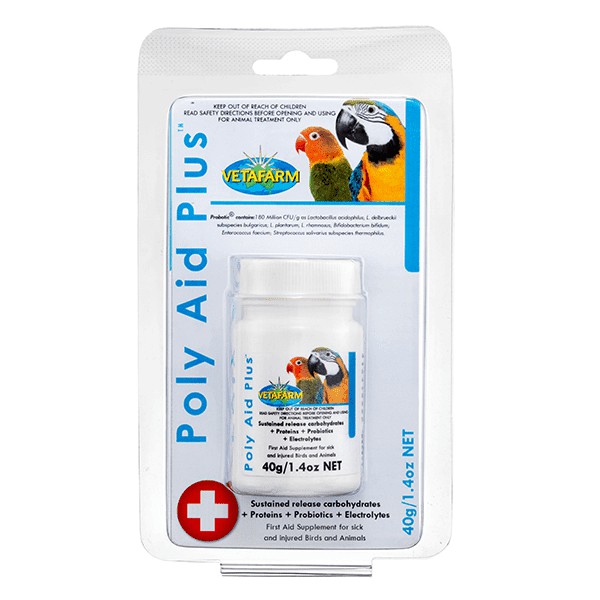 Vetafarm Poly Aid Plus วิตามินเสริมพลังงาน สำหรับนกป่วยหรือเครียด (40g, 80g)