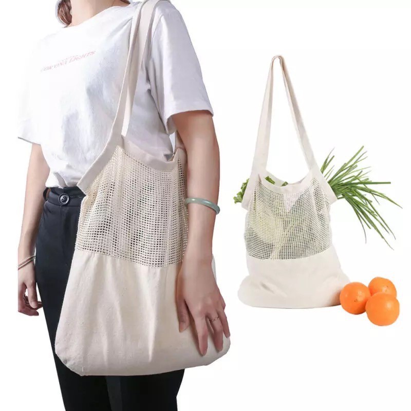 CU-2020ผ้าฝ้ายกระเป๋าสะพาย Reusable Grocery Eco กระเป๋าสำหรับผักผลไม้ String Textil สุทธิตาข่ายพับ Foldable Shopper Tote