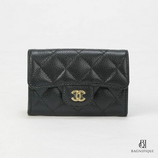 NEW CHANEL CARD HOLDER SARAH SHORT BLACK CAVIAR GHW