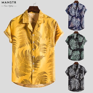 เสื้อเชิ้ตแขนสั้นลําลอง คอปก พิมพ์ลายดอกไม้ ทรงหลวม เข้ากับทุกการแต่งกาย สไตล์ฮาวาย สําหรับผู้ชาย มีสีดํา สีเหลือง สีเขียว