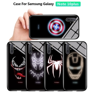 สำหรับ Samsung Galaxy Note10 Pro Note10 Plus 5G Note 10 Note9 Note8 Luminous Avengers Marvel Superhero Captain America Ironman กรณี เรืองแสงในที่มืด กระจกเทมเปอร์ฝาหลังเคส