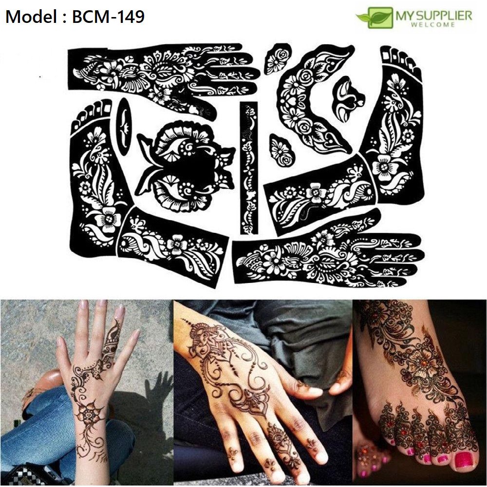 MYSUPPLIER Henna Tattoo Stencil สติกเกอร์มือและเท้าชั่วคราว Henna Tattoo Stencils สําหรับสติกเกอร์มื