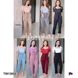 GN13005 **รบกวนสอบถามก่อนสั่งซื้อจ้า** จั้มสูทขายาวสีพื้นผูกเอว Jumpsuit