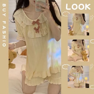 👗พร้อมส่ง👗ชุดนอนเสื้อแขนสั้น กางเกงขาสั้น ลายน่ารัก มาใหม่