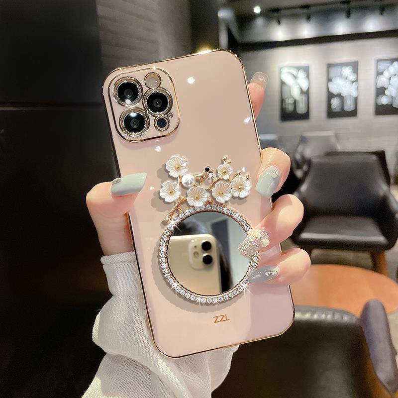 สำหรับ Xiaomi 13 13T 12 12s 12X 14 14T 11T 12T 15 Pro Mi 8 9T 10T 11 Lite Ultra Square Flower Style Mirror Diamond Bling Soft เคสโทรศัพท์ฝาหลังแบบเต็มปลอก