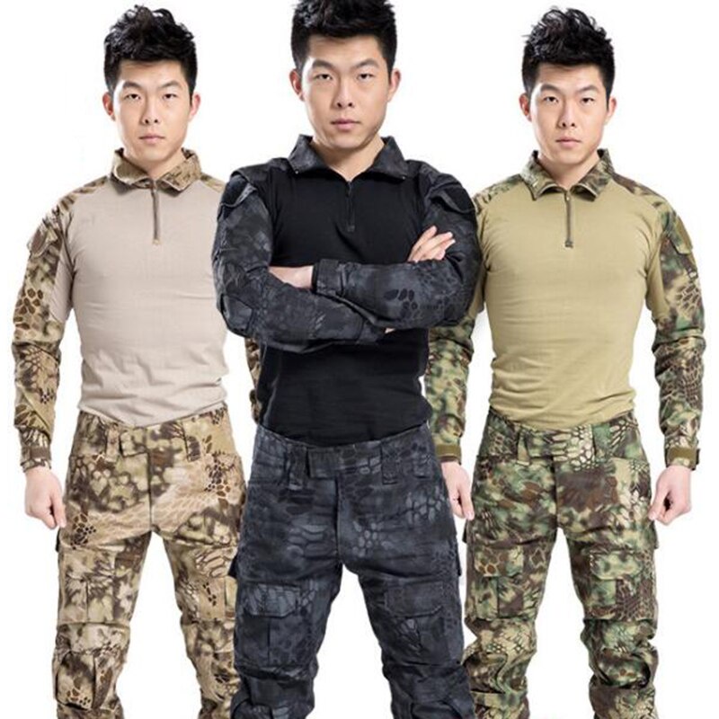 Camouflage Uniform Clothes Men Hiking Clothes Kryptek Black Camo Shirts