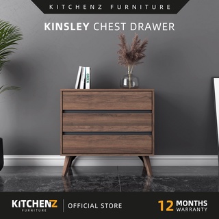 KitchenZ Kinsley Series 2.6FT Modernist Design Chest Drawer with 3 Layer Drawer Storage Walnut Colour - K0168-GY