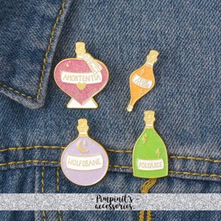 🇹🇭 พร้อมส่ง : เข็มกลัดเซ็ทขวดยาพิษมีกลิตเตอร์ | Glitter Poison Bottle Enamel Brooch Pin Set.