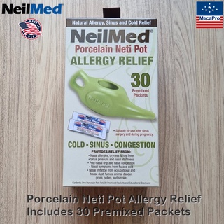 NeilMed® Porcelain Neti Pot Allergy Relief Includes 30 Premixed Packets อุปกรณ์ล้างจมูก น้ำเกลือ หวัด ภูมิ แพ้