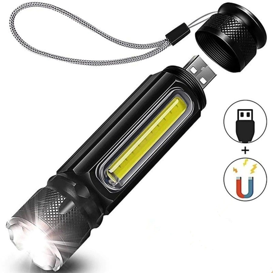 ไฟฉาย LED mini XM-L T6 + COB ซูมได้ มี 3 โหมด แบตเตอรี่ในตัว ชาร์จ USB (สีดำ) ราคา ถูกที่สุด ดีลบีเคเค แกลเลอรีภาพที่ 4