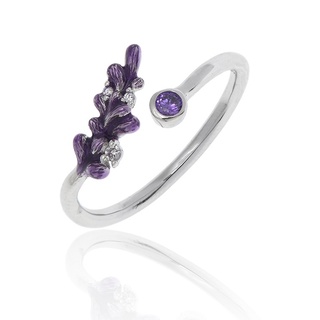 Aevari Salvia Free Size Ring Sterling Silver 925 with Amethyst CZ and White CZ