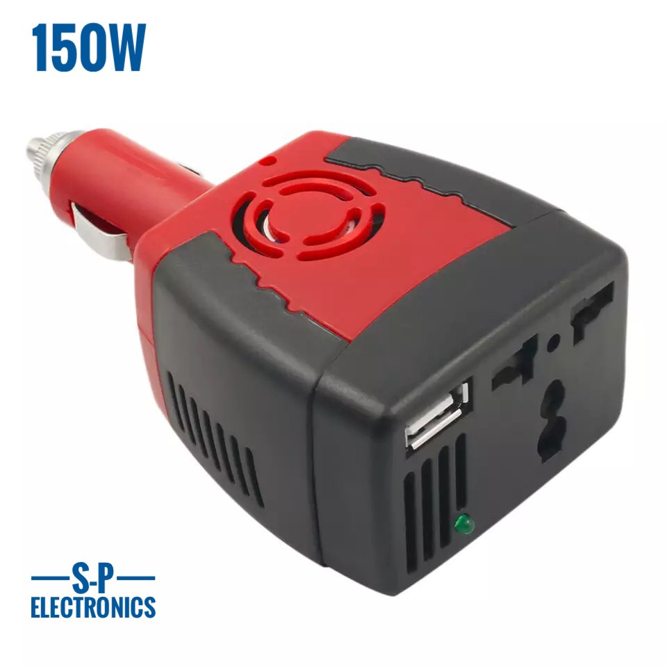 อินเวอร์เตอร์ 150W 12V to 220V Portable Smart Power Inverter เครื่องแปลงไฟจากแบตเตอรี่รถยนต์ 12VDC เป็นไฟบ้าน
