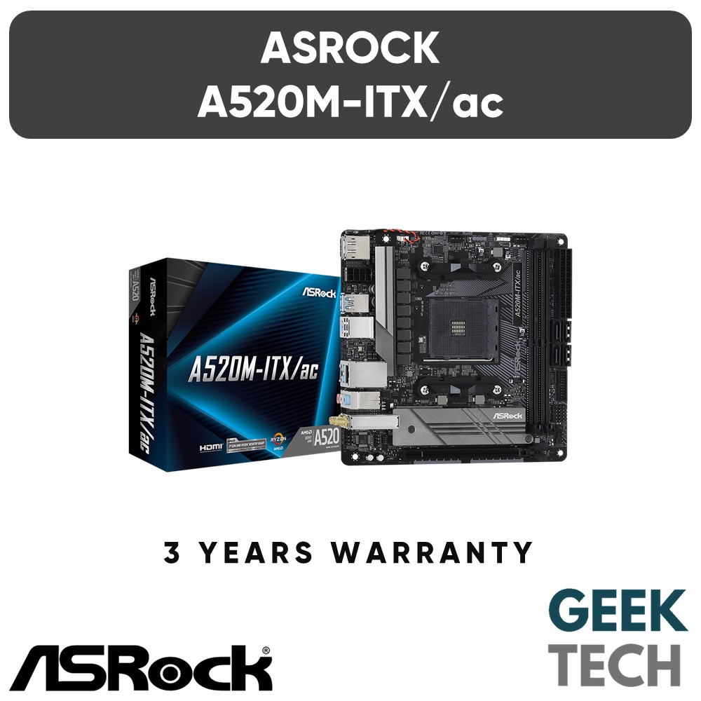 ASROCK A520M-ITX/ac Mini-ITX เมนบอร์ด - รองรับ AMD Ryzen 3000, 4000 G-Series, 5000 และ 5000 G-Series