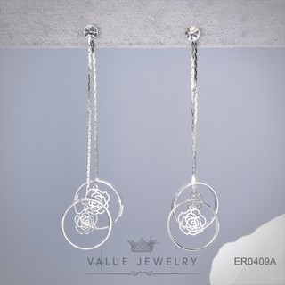 ต่างหูระย้า ลายดอกกุกลาบ สายยาว11เซน ขนาดใหญ่ ตุ้มหู เครื่องประดับ ER0409 ValueJewelry