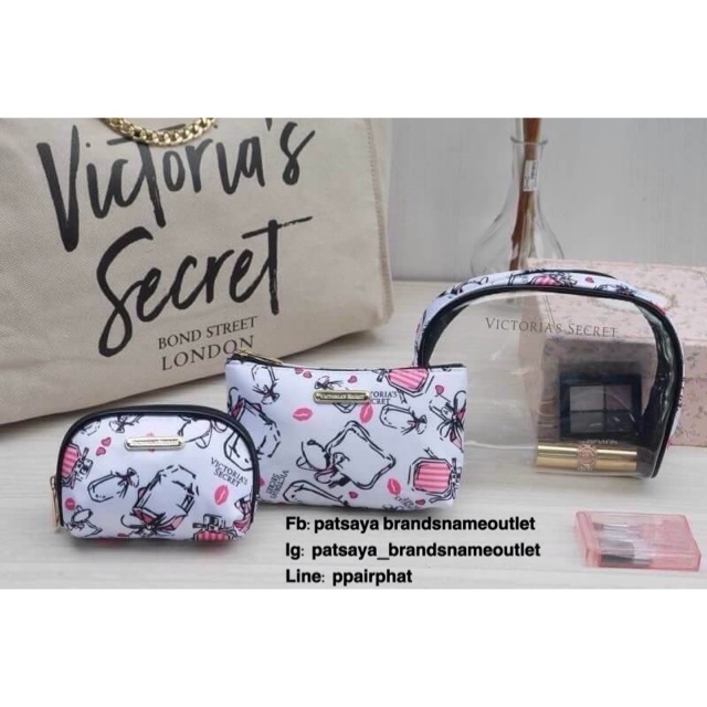 victoria's secret 3 bag sparkly makeup bags setแท้💯outlet  กระเป๋าเครื่องสำอางค์สุดเปรี้ยวสุดคุ้มจาก VICTORIA'S SECRET