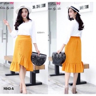 N943Set 2 ชิ้น เสื้อยืดผ้าคอตตอนแขนยาว + กระโปรงผ้ากำมะหยี่ทรงสอบ