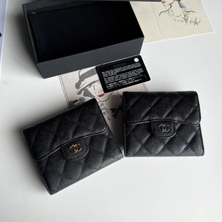 กระเป๋าสตางค์ CHANEL SHORT WALLET WALLET CAVEAR ใบสั้นหนังคาร์เวีย ยิ่งใช้งานหนังยิ่งเงา