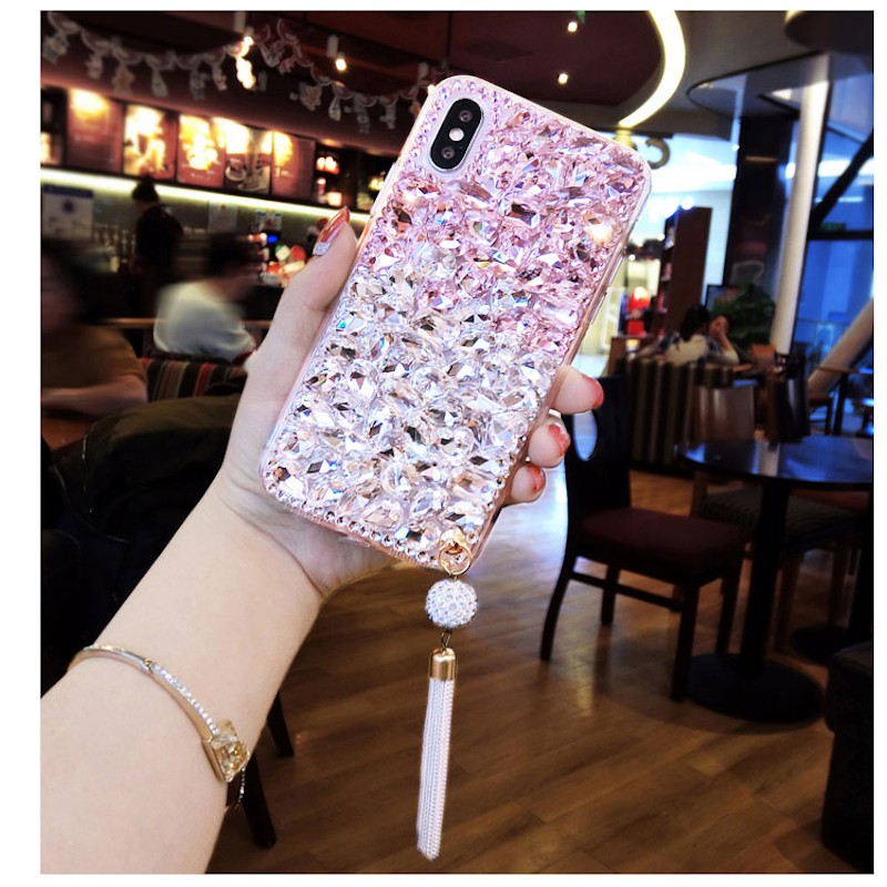 Reno12 F ปลอก OPPO Reno 12 Pro 5G/ Reno11 Pro 11F / Reno10 Pro+ / Reno8 Z 8T / Reno7 Z / Reno6 Z / Reno5 เคสโทรศัพท์แฟชั่น Bling Rhinestone พร้อมพู่ Handmade ฝาครอบ