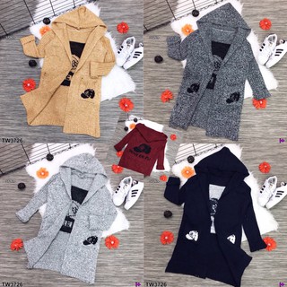 J3726 cardigan hoodie เสื้อคลุมไหมพรมทอหนา มีฮู้ท แขนยาวลายหมวก