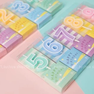 •พร้อมส่ง• เทียนตัวเลขแต่ง Pastel เทียนปักเค้ก เทียนตกแต่งเค้ก เทียนวันเกิด