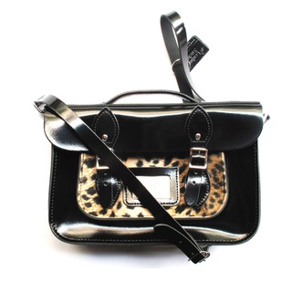 กระเป๋าหนังแท้จากประเทศอังกฤษ The Leather Satchel Co. 12.5” Briefcase Satchel - Chic Hipster Leopard Patent Black