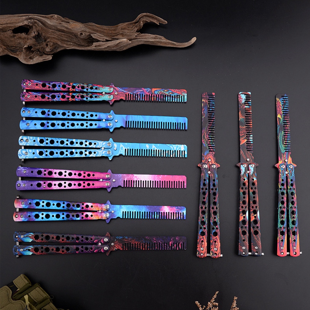 ผีเสื้อPortable Butterfly Knife Comb Stainless Steel Foldable Blunt