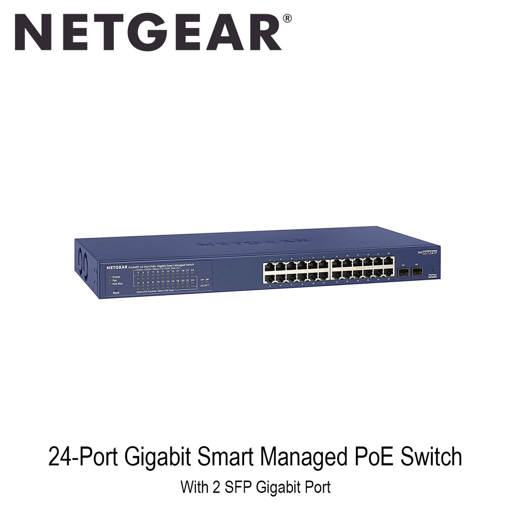 Netgear (GS724TP) 24-Port Gigabit Smart Managed PoE Switch with 2SFP gigabit port