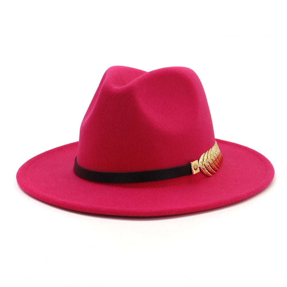 [- DARK PINK -] Fedora Fashion Super Wide Brim Hat for Men and Women for Gentlemen
