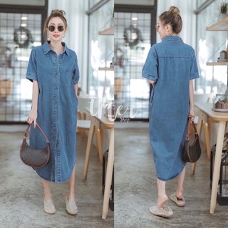 🌈🌿🌼🌸💙🇰🇷Jeans Maxi Dress Shirt Short Sleeve