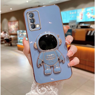 เคสโทรศัพท์มือถือ ชุบไฟฟ้า ลายนักบินอวกาศ 3D พร้อมขาตั้ง สําหรับ OPPO realme GT2 Pro Narzo50A prime GT Master Neo3 Narzo50i