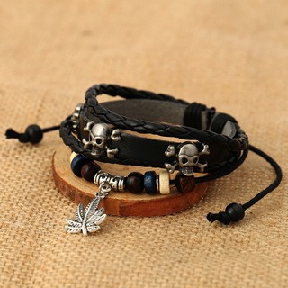 FulluStyle สร้อยข้อมือหนัง Small Skull Made in korea ( สีดำ )