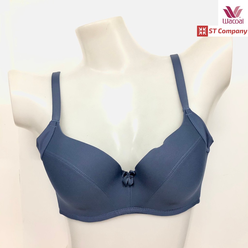 Wacoal Basic Bra สีเทาออกน้ำเงิน (NG) มีโครง 4/5 คัพ เก็บทรง เสริมฟองบาง ลำตัวใหญ่ เก็บเนื้อข้างๆ 4 