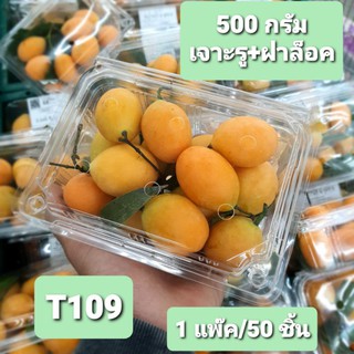 กล่อพลาสติกใส 500 ml ฝาเรียบ+เจาะรู (แพ๊ค50ใบ)(ใส่ผลไม้500กรัม)(T109(ฝาเรียบ))