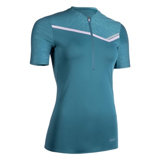 เสื้อยืดวิ่งเทรลแขนสั้นมีซิปสำหรับผู้หญิง EVADICT WOMENS TRAIL RUNNING SHORT-SLEEVED ZIP T-SHIRT - BLUE