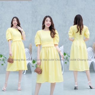 hbstation.shop เสื้อผ้าผู้หญิง Dressออกงาน สีเหลือง พร้อมส่ง