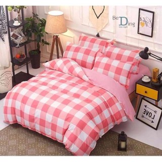 Sweet Kip Bedding ผ้าปูที่นอนขนาด 3.5ฟุต, 5ฟุต, 6ฟุต พร้อมผ้านวมขนาด 6ฟุต 180 x 220 เซ็นติเมตร รวม 6 ชิ้น ลายตารางสีชมพู