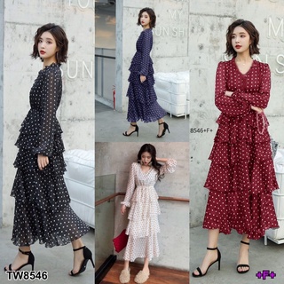 👗Pfashion [ส่งไว!!🚛] P8546  เดรสขนมชั้นลายจุด  Polka dot layered dessert dress