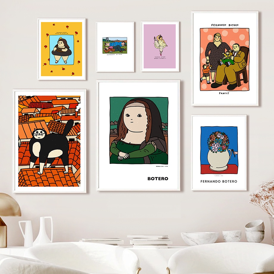 Fernando Botero Mona Lisa ดอกไม้ แดนเซอร์ ผนัง ศิลปะ ภาพวาดผ้าใบ นอร์ดิก โปสเตอร์ และภาพพิมพ์ ผนัง สําหรับตกแต่งผนัง ห้องนั่งเล่น