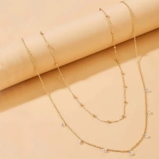 สร้อยคาดเอวสองสาย แต่งเพชรและหมุดกลมสีทอง เครื่องประดับ พร้อมส่ง