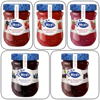 Hero jam แยมผลไม้ 5 รส สตรอเบอรี่ ราสเบอรี่ ผลไม้รวม แบลคเชอรี่ บลูเบอรี่ fruit jam จากสวิสเซอร์แลนด์ ขนาด 340g