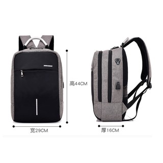 กระเป๋าสะพายหลัง  พร้อมช่องเสียบสาย USB สำหรับชาร์จแบตโทรศัพท์มือถือ travel backpack USB rechargeable laptop