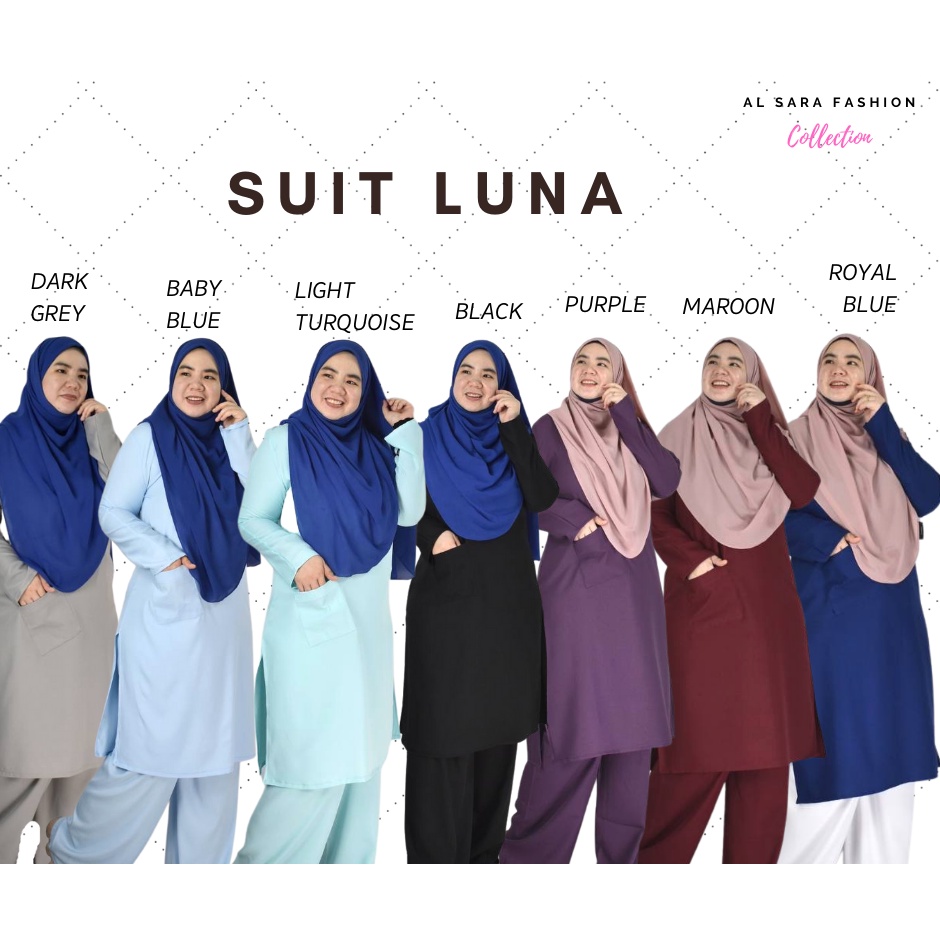 SUIT LUNA (TOP + PANT), SUIT HAJI & UMRAH, SUIT MUSLIMAH EXLUSIVE, สีดํา, "BAJU KURUNG LACE LAWA COL