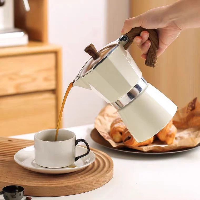 ☕☕☕ส่งวันนี้💯 150/300มล.Moka Pot กาต้มกาแฟสดพกพา หม้อต้มกาแฟ ทรงแปดเหลี่ยม หูจับลายไม้ thumbnail 10