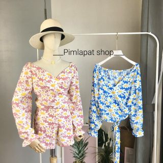 เซท2ชิ้น เสื้อแขนยาวไขว้หน้า ผูกโบว์ด้านหลังเอง มาพร้อมกางเกางเอวสม็อคเข้าชุดกัน ผ้าไหมอิตาลี