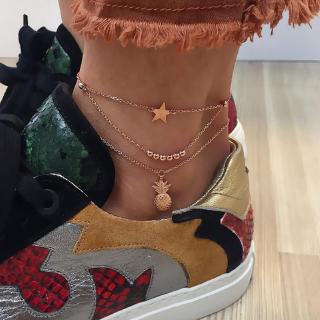 Trendy Bohemian Star Pineapple Anklet for Women Punk Metal Chain Summer Beach Beads Anklets Female Barefoot Leg Chain Jewelry