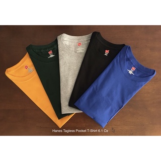 🍁Hanes Tagless Pocket T-Shirt 6.1 oz  เสื้อยืดคอกลมกระเป๋าหน้า   สินค้านำเข้า Made in Haiti 🍁