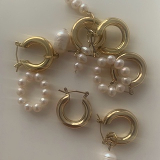 PEARL EARRINGS 14K GOLD ต่างหูห่วงทองประดับมุก