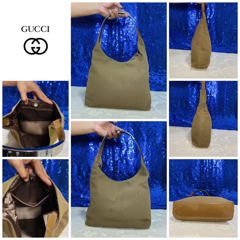👝: GUCCI Green Nylon Hobo Bag แท้💯%